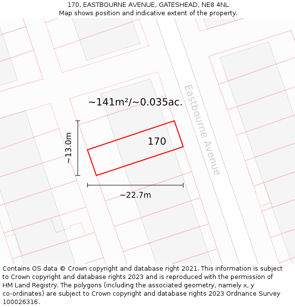 170, EASTBOURNE AVENUE, GATESHEAD, NE8 4NL: Plot and title map