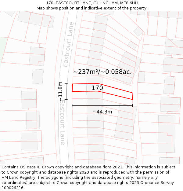 170, EASTCOURT LANE, GILLINGHAM, ME8 6HH: Plot and title map