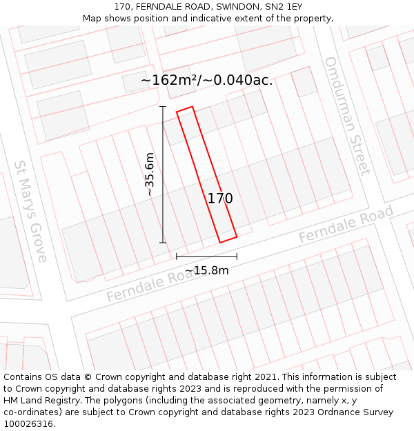 170, FERNDALE ROAD, SWINDON, SN2 1EY: Plot and title map