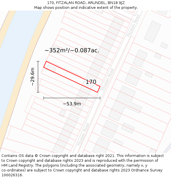 170, FITZALAN ROAD, ARUNDEL, BN18 9JZ: Plot and title map