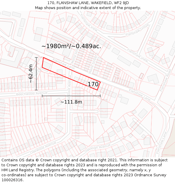 170, FLANSHAW LANE, WAKEFIELD, WF2 9JD: Plot and title map