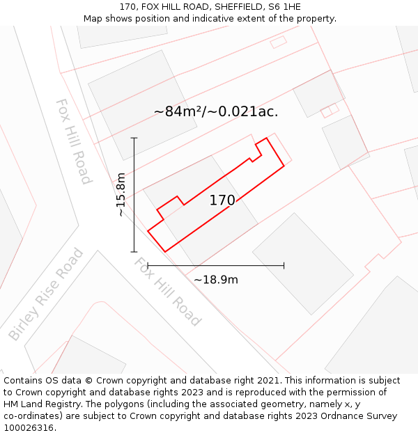170, FOX HILL ROAD, SHEFFIELD, S6 1HE: Plot and title map