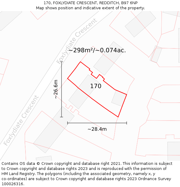 170, FOXLYDIATE CRESCENT, REDDITCH, B97 6NP: Plot and title map