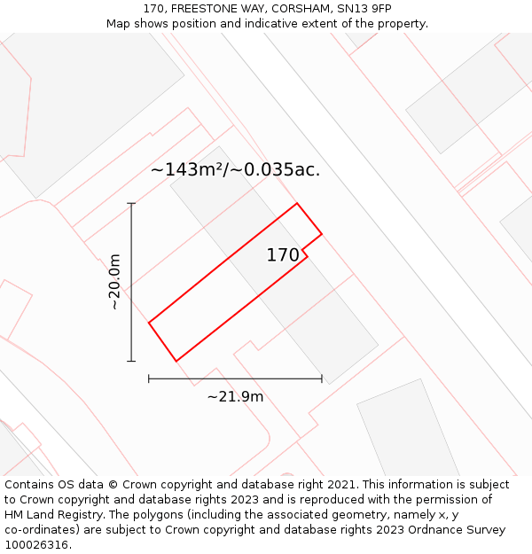 170, FREESTONE WAY, CORSHAM, SN13 9FP: Plot and title map