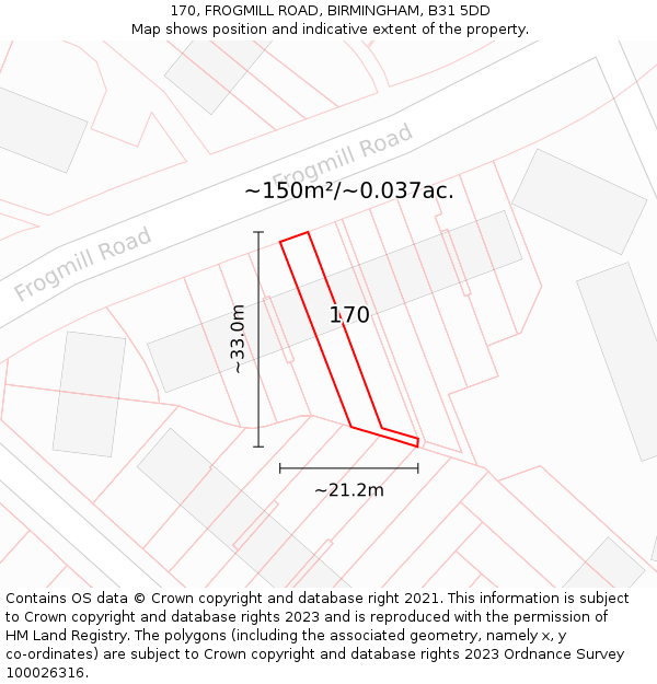 170, FROGMILL ROAD, BIRMINGHAM, B31 5DD: Plot and title map