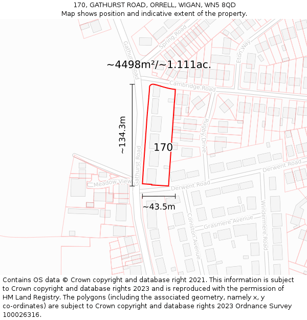 170, GATHURST ROAD, ORRELL, WIGAN, WN5 8QD: Plot and title map