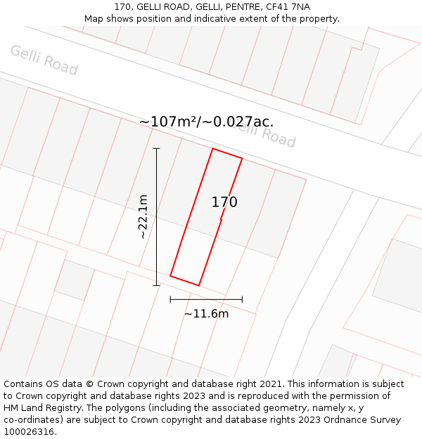 170, GELLI ROAD, GELLI, PENTRE, CF41 7NA: Plot and title map
