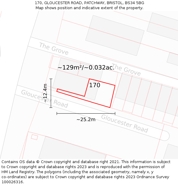 170, GLOUCESTER ROAD, PATCHWAY, BRISTOL, BS34 5BG: Plot and title map