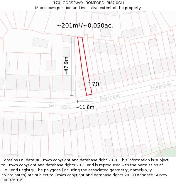170, GORSEWAY, ROMFORD, RM7 0SH: Plot and title map