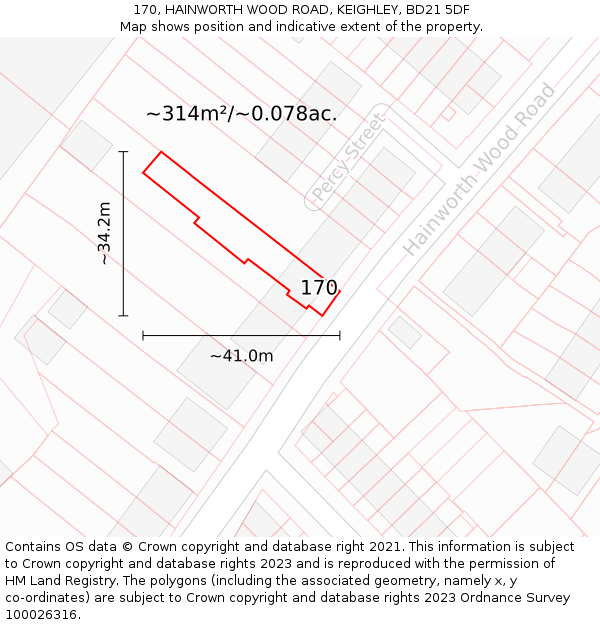 170, HAINWORTH WOOD ROAD, KEIGHLEY, BD21 5DF: Plot and title map
