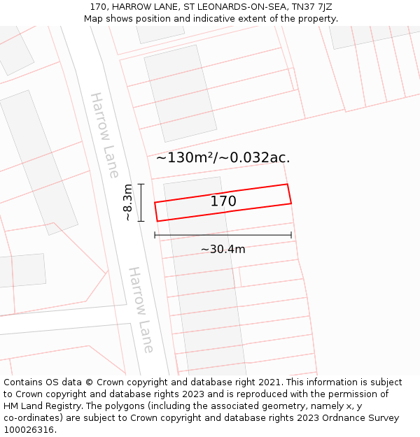 170, HARROW LANE, ST LEONARDS-ON-SEA, TN37 7JZ: Plot and title map