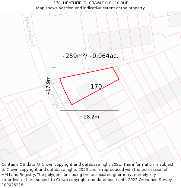 170, HEATHFIELD, CRAWLEY, RH10 3UR: Plot and title map