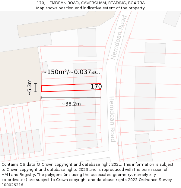 170, HEMDEAN ROAD, CAVERSHAM, READING, RG4 7RA: Plot and title map