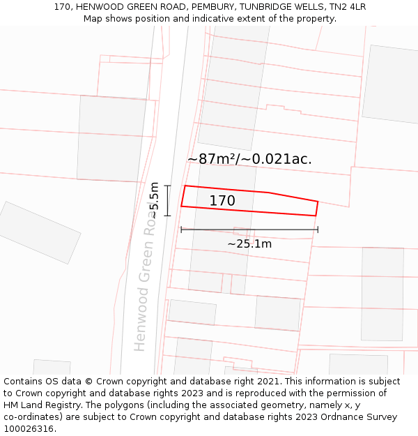170, HENWOOD GREEN ROAD, PEMBURY, TUNBRIDGE WELLS, TN2 4LR: Plot and title map