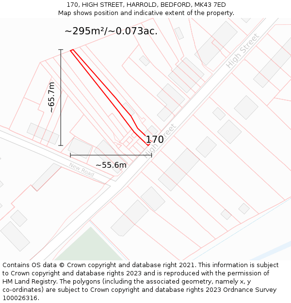 170, HIGH STREET, HARROLD, BEDFORD, MK43 7ED: Plot and title map
