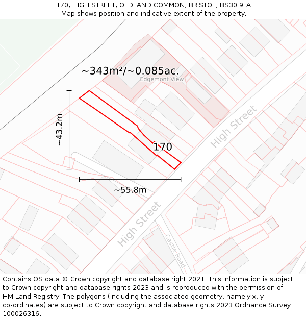 170, HIGH STREET, OLDLAND COMMON, BRISTOL, BS30 9TA: Plot and title map
