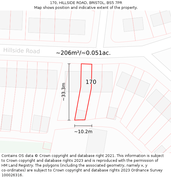 170, HILLSIDE ROAD, BRISTOL, BS5 7PR: Plot and title map