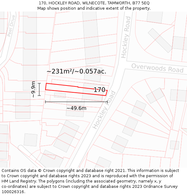 170, HOCKLEY ROAD, WILNECOTE, TAMWORTH, B77 5EQ: Plot and title map