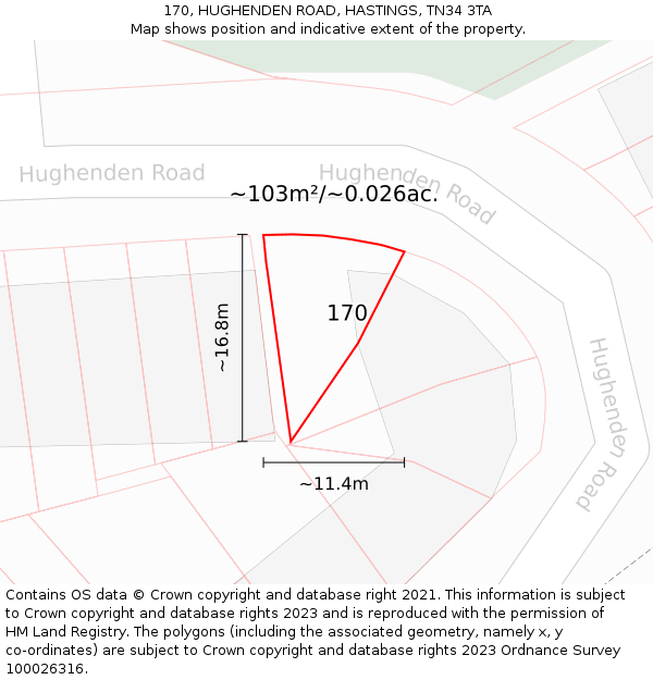170, HUGHENDEN ROAD, HASTINGS, TN34 3TA: Plot and title map
