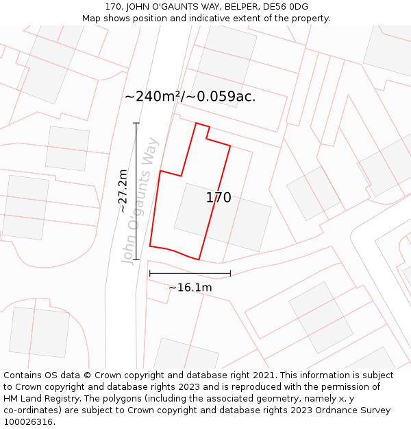 170, JOHN O'GAUNTS WAY, BELPER, DE56 0DG: Plot and title map