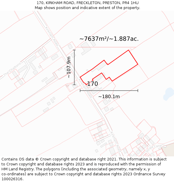 170, KIRKHAM ROAD, FRECKLETON, PRESTON, PR4 1HU: Plot and title map