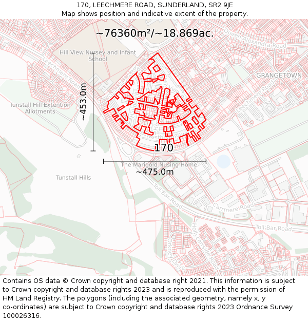 170, LEECHMERE ROAD, SUNDERLAND, SR2 9JE: Plot and title map