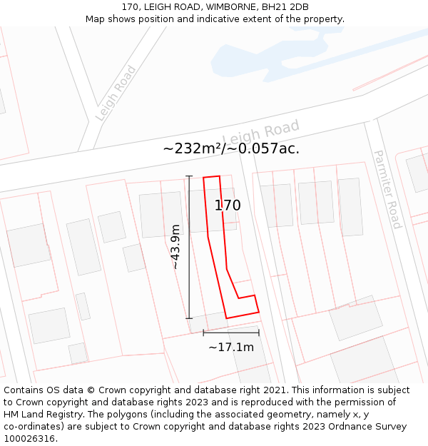 170, LEIGH ROAD, WIMBORNE, BH21 2DB: Plot and title map
