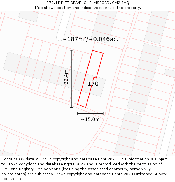 170, LINNET DRIVE, CHELMSFORD, CM2 8AQ: Plot and title map