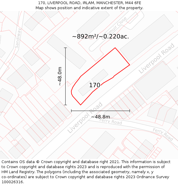 170, LIVERPOOL ROAD, IRLAM, MANCHESTER, M44 6FE: Plot and title map