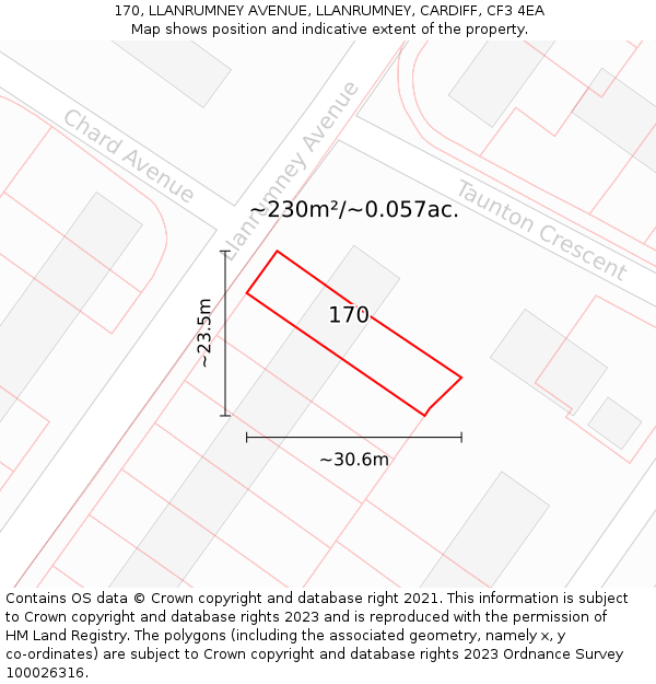 170, LLANRUMNEY AVENUE, LLANRUMNEY, CARDIFF, CF3 4EA: Plot and title map