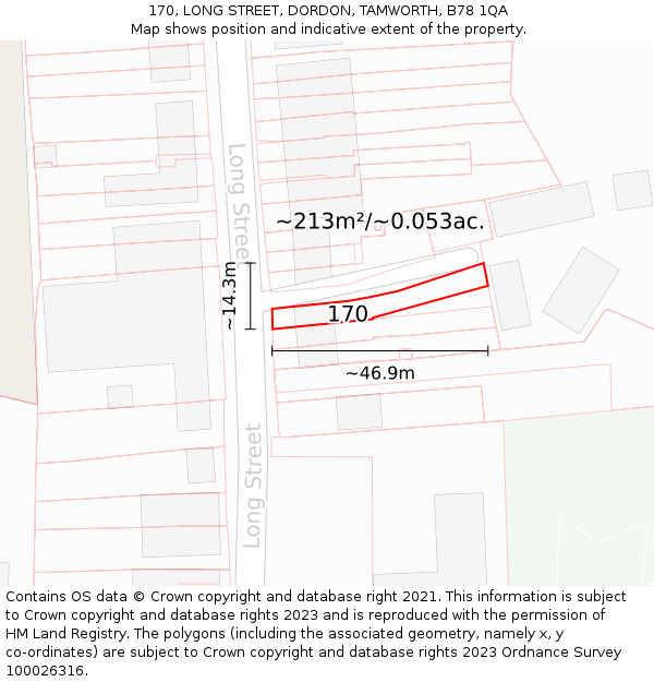 170, LONG STREET, DORDON, TAMWORTH, B78 1QA: Plot and title map