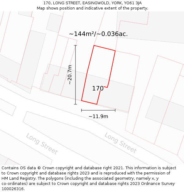 170, LONG STREET, EASINGWOLD, YORK, YO61 3JA: Plot and title map