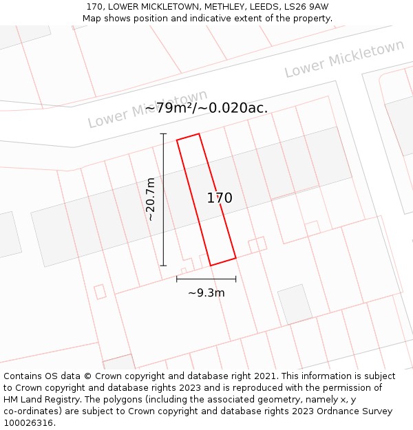 170, LOWER MICKLETOWN, METHLEY, LEEDS, LS26 9AW: Plot and title map