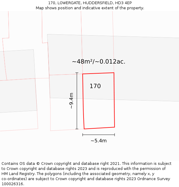 170, LOWERGATE, HUDDERSFIELD, HD3 4EP: Plot and title map