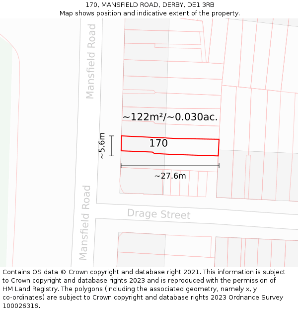 170, MANSFIELD ROAD, DERBY, DE1 3RB: Plot and title map