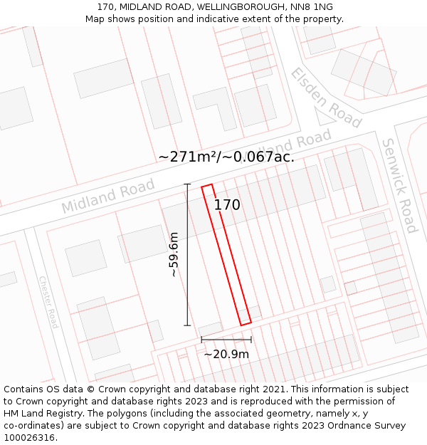170, MIDLAND ROAD, WELLINGBOROUGH, NN8 1NG: Plot and title map