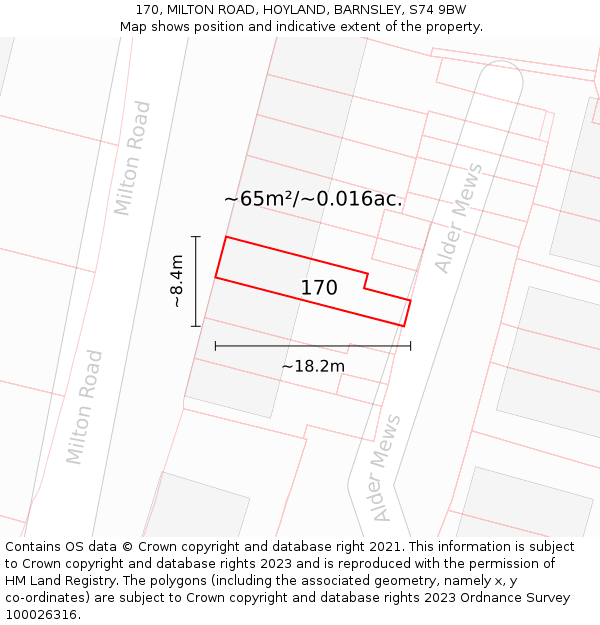 170, MILTON ROAD, HOYLAND, BARNSLEY, S74 9BW: Plot and title map
