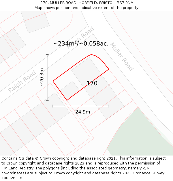170, MULLER ROAD, HORFIELD, BRISTOL, BS7 9NA: Plot and title map