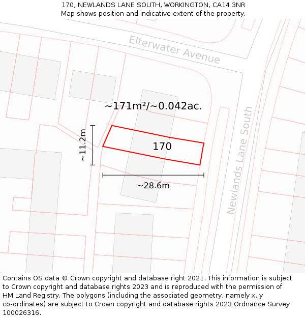 170, NEWLANDS LANE SOUTH, WORKINGTON, CA14 3NR: Plot and title map
