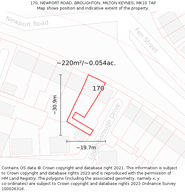 170, NEWPORT ROAD, BROUGHTON, MILTON KEYNES, MK10 7AP: Plot and title map