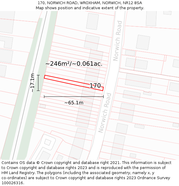 170, NORWICH ROAD, WROXHAM, NORWICH, NR12 8SA: Plot and title map