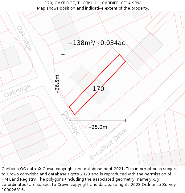 170, OAKRIDGE, THORNHILL, CARDIFF, CF14 9BW: Plot and title map