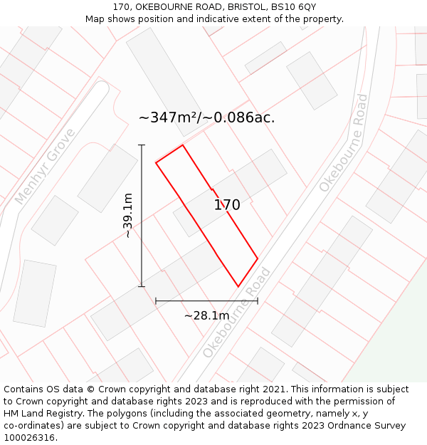 170, OKEBOURNE ROAD, BRISTOL, BS10 6QY: Plot and title map