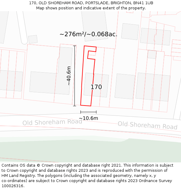 170, OLD SHOREHAM ROAD, PORTSLADE, BRIGHTON, BN41 1UB: Plot and title map