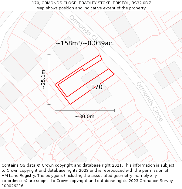 170, ORMONDS CLOSE, BRADLEY STOKE, BRISTOL, BS32 0DZ: Plot and title map