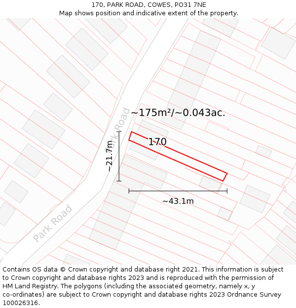 170, PARK ROAD, COWES, PO31 7NE: Plot and title map