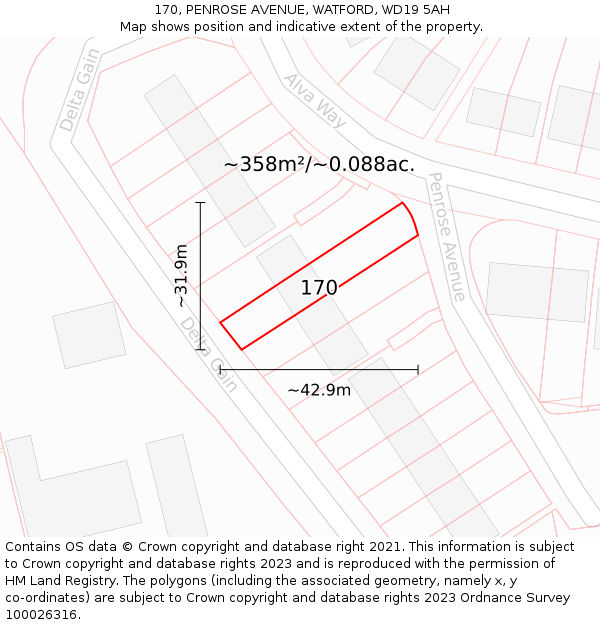 170, PENROSE AVENUE, WATFORD, WD19 5AH: Plot and title map
