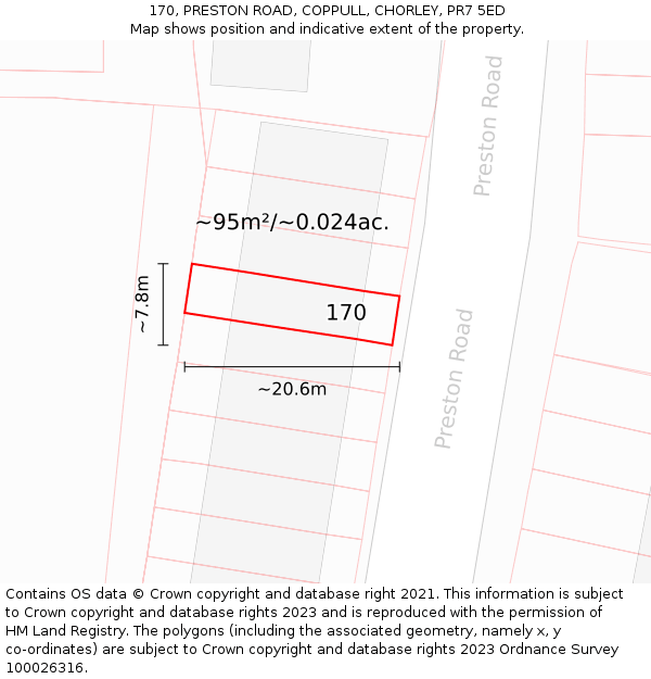 170, PRESTON ROAD, COPPULL, CHORLEY, PR7 5ED: Plot and title map