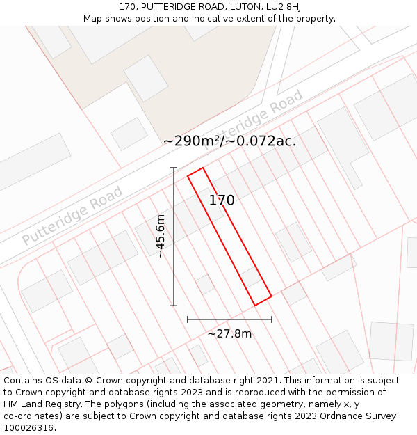 170, PUTTERIDGE ROAD, LUTON, LU2 8HJ: Plot and title map