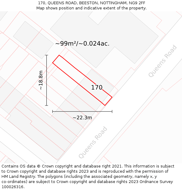 170, QUEENS ROAD, BEESTON, NOTTINGHAM, NG9 2FF: Plot and title map